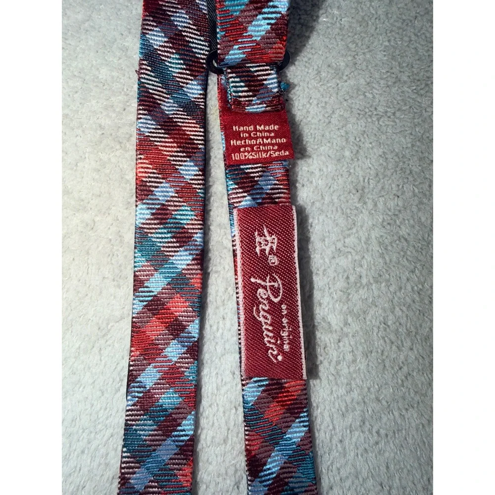 Original Penguin Mens Red Blue Plaid 100% Silk Self-Tie Bow Tie Adjustable